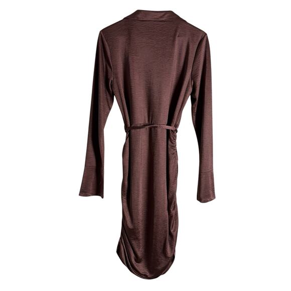 Louna Brown Jersey Long Sleeve Ruched Belted Collared Mini Dress Size XL - Picture 15 of 15